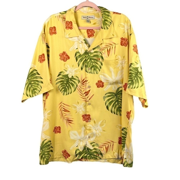 Tommy Bahama Shirt Floral Hawaiian Print Tropical Silk Button Down Men's Size XL - Picture 1 of 7